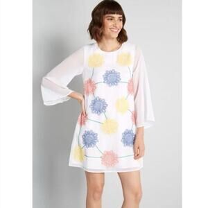 ModCloth Springtime Soirée Long Sleeve Floral Embroidered Shift Dress Large NWT
